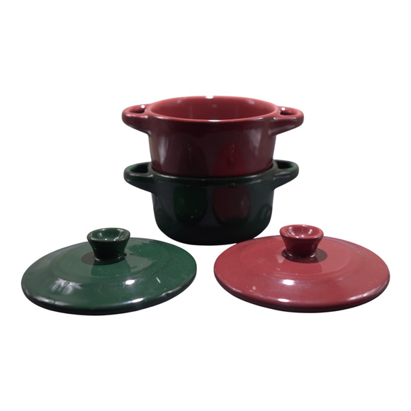Crofton Mini Ceramic Red & Green Ceramic Dish 2PK Holidaycore Wintercore EUC - Picture 3 of 15